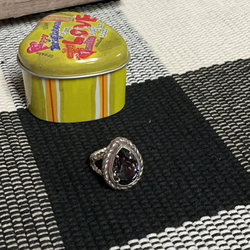 Brighton great shape Your True Color teardrop smoky dark grey crystal ring sz 8 - Picture 3 of 7